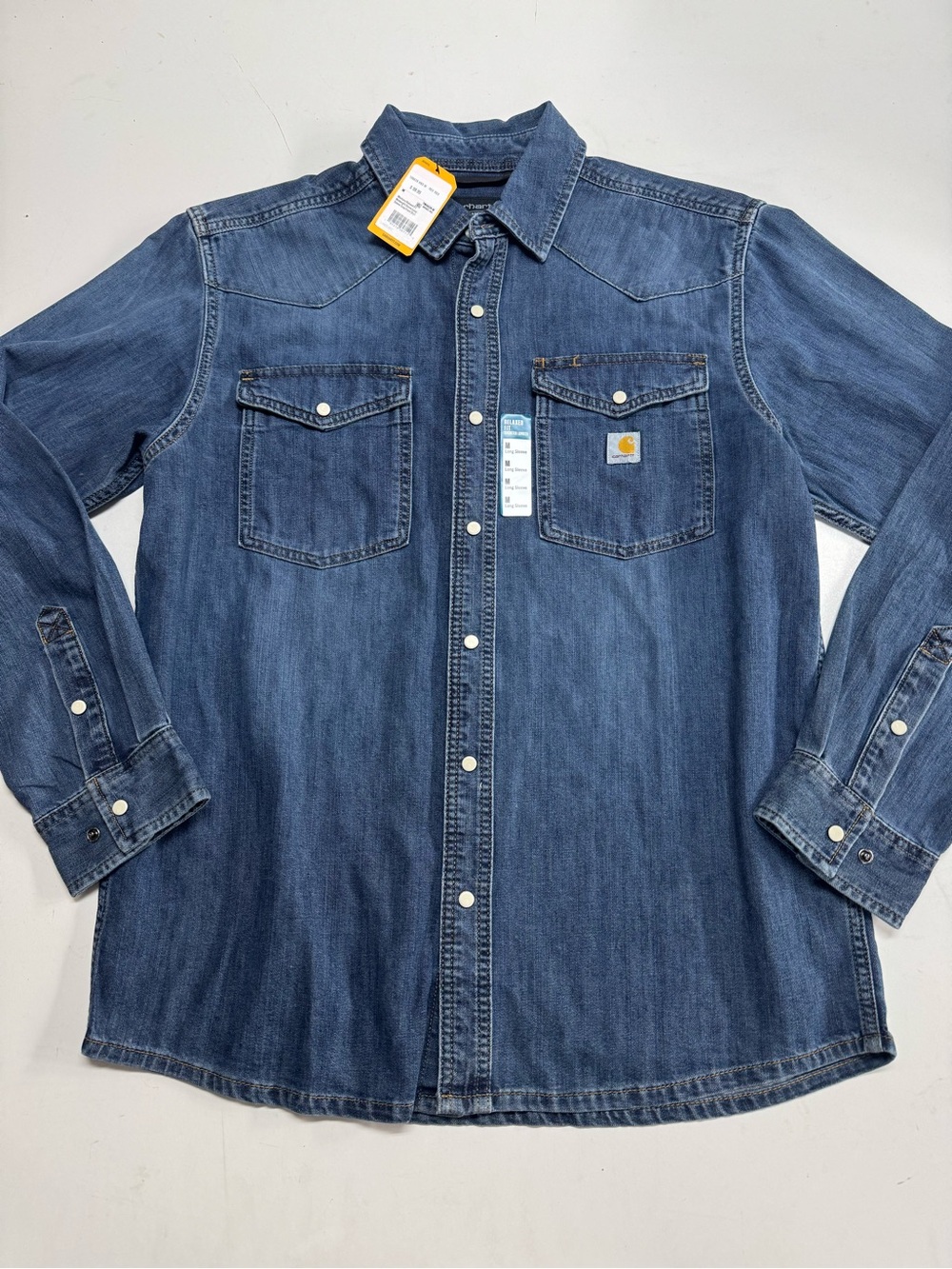 Carhartt Montana Blue Denim Snap Button Long Sleeve Western Shirt Size Medium